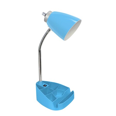 Limelights Gooseneck Organizer Desk Lamp with Holder and USB Port, Blue LD1056-BLU